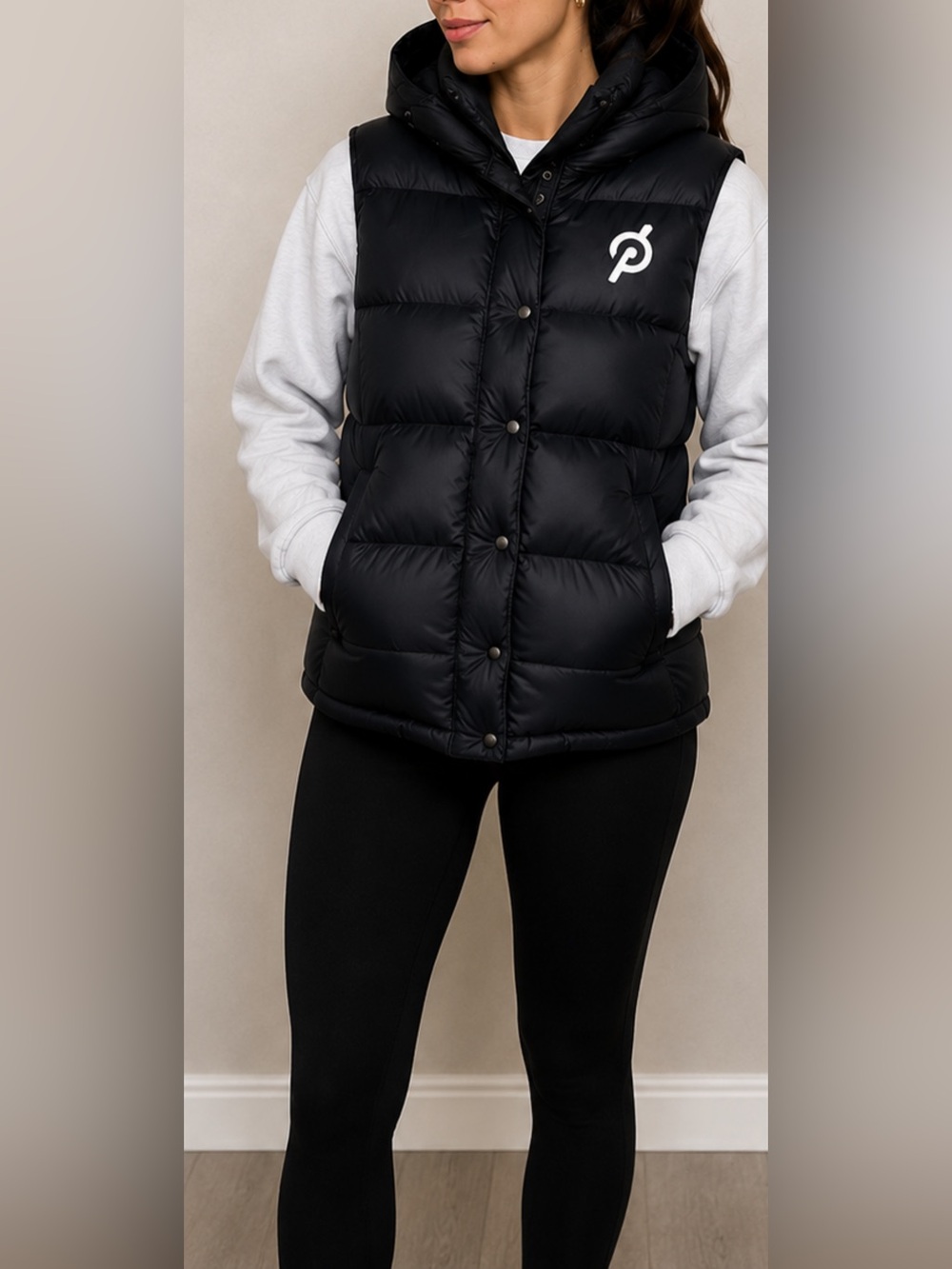 Peloton Women’s Large Black Hooded Down Puffer Vest 80% Duck Down